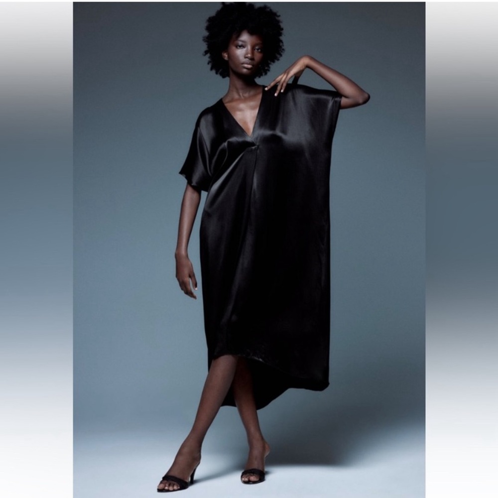 Zara black silky satin kaftan caftan size L